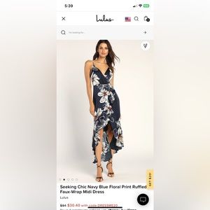 Lulus Tropical Print Midi-length Dress - Navy size Large